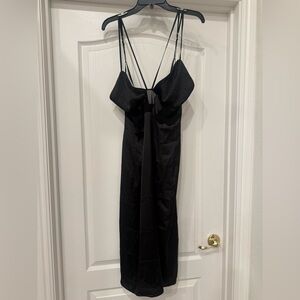Anthropologie Beautiful Black Slip Dress Sheer Waist Button Closure Slit Size L